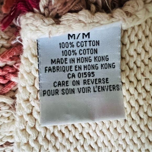 Vintage Floral Embroidered Grandma Fisherman Chunky Beige Sweater. Size Medium - Picture 9 of 11